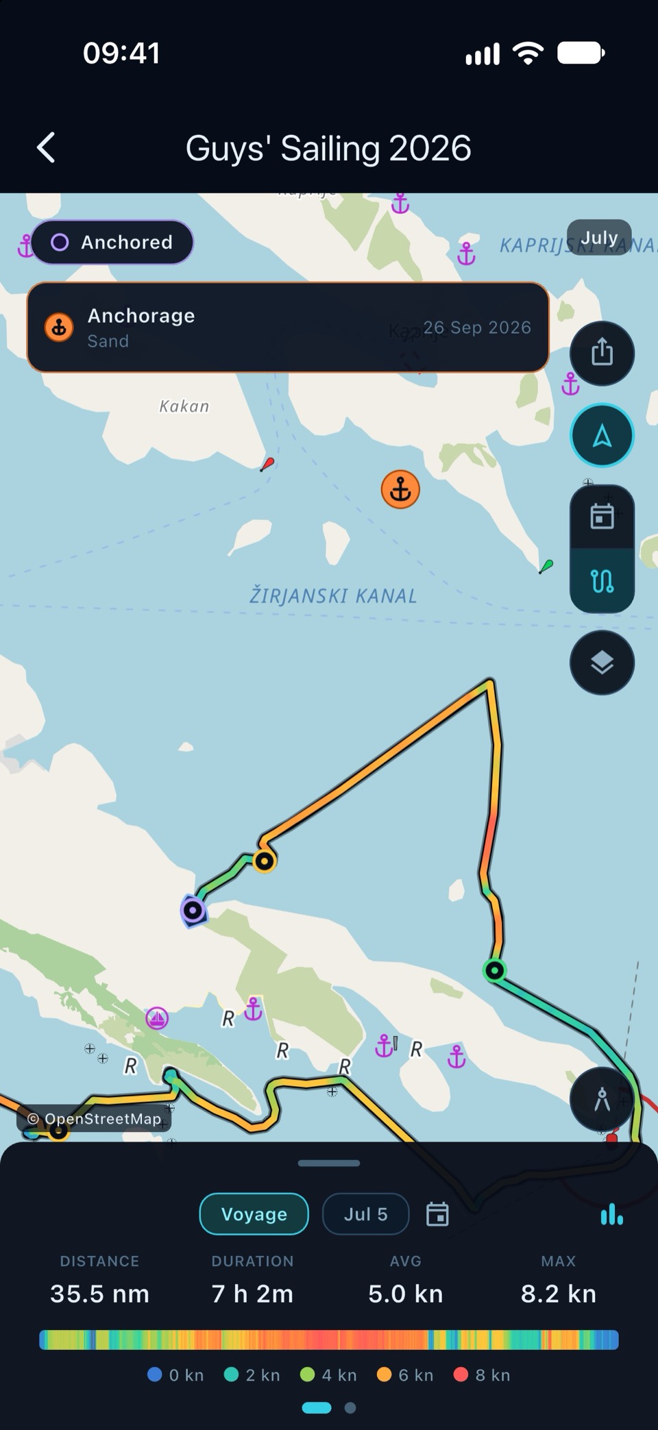 Un marcador propio «Anchorage» frente a Hvar en la carta