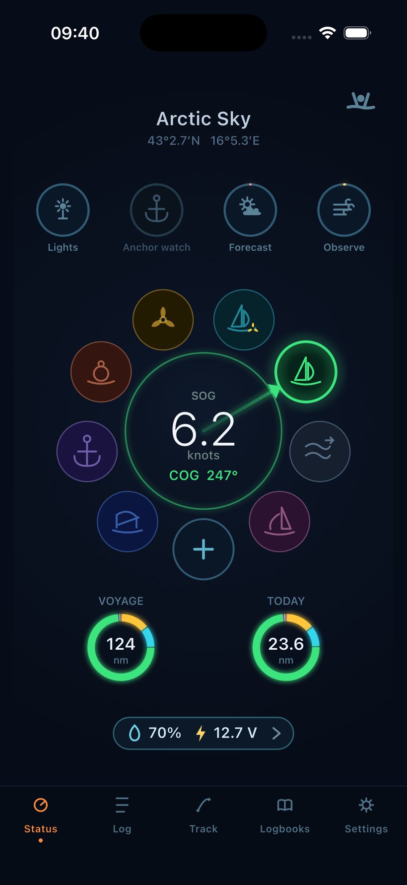 Sailor’s Companion status wheel while sailing
